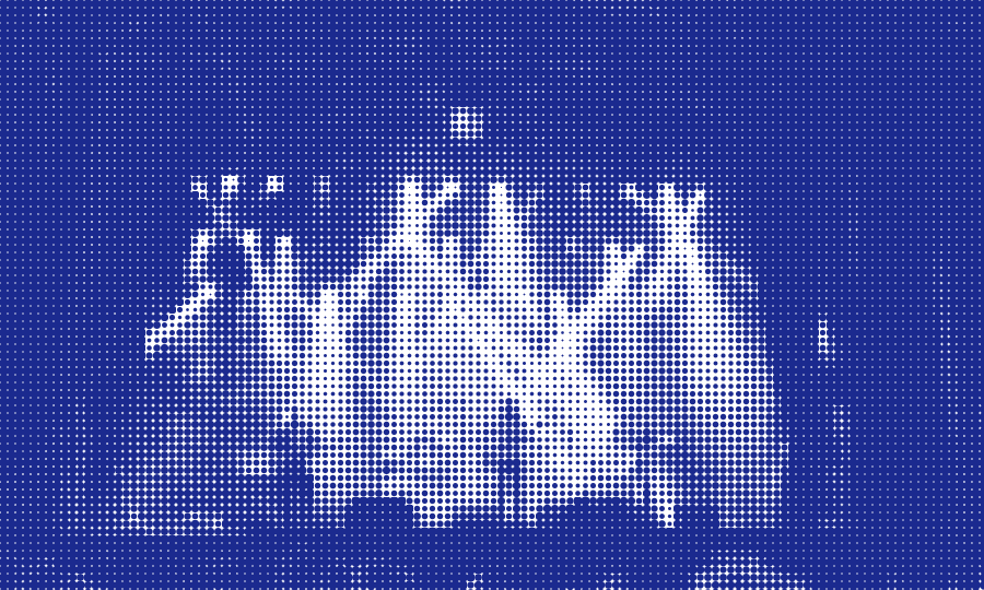 Halftone print of a band under stage lights